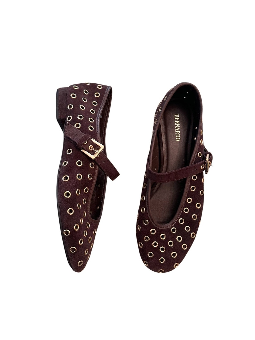 Bernardo Suede Grommet Mary Jane Ballerina Flats Dark Chocolate Brown size 7